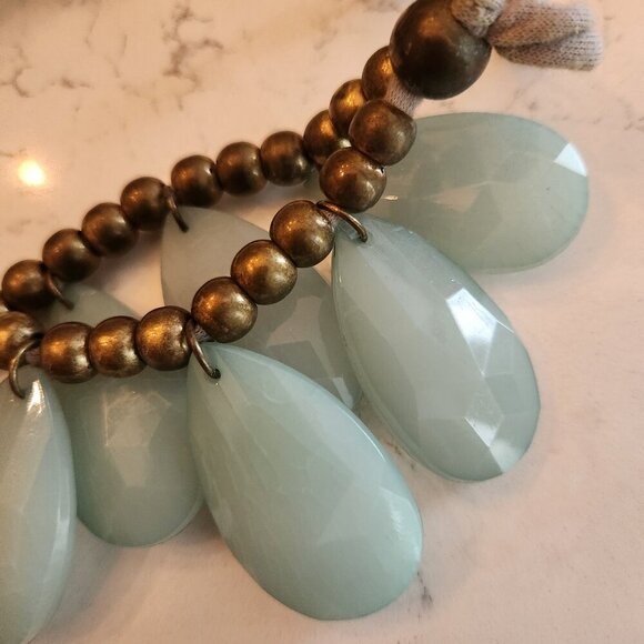 Anthropologie Beaded Mint Green Teardrop Necklace - Picture 2 of 4